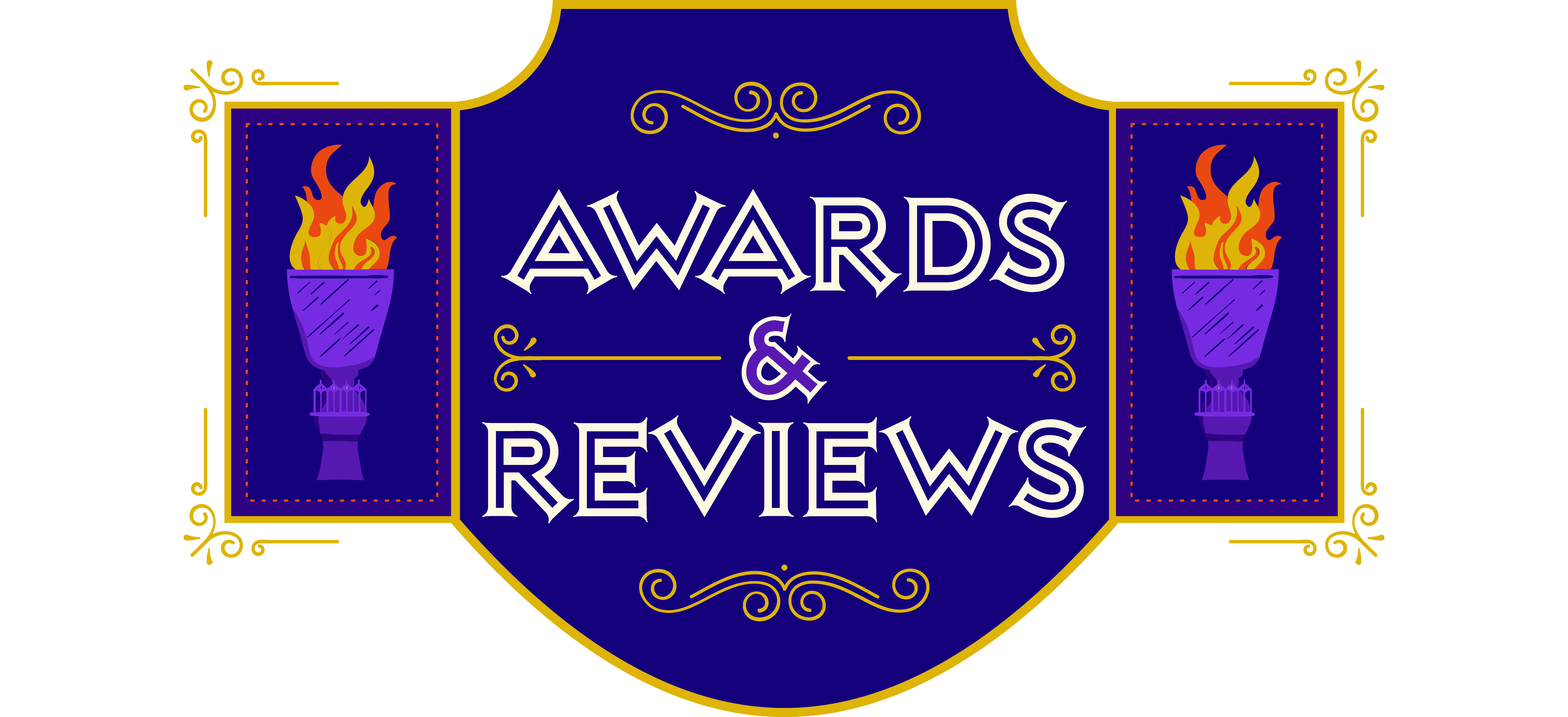 Awards and Reviews header illustration with the Goblet of Fire and golden Snitch